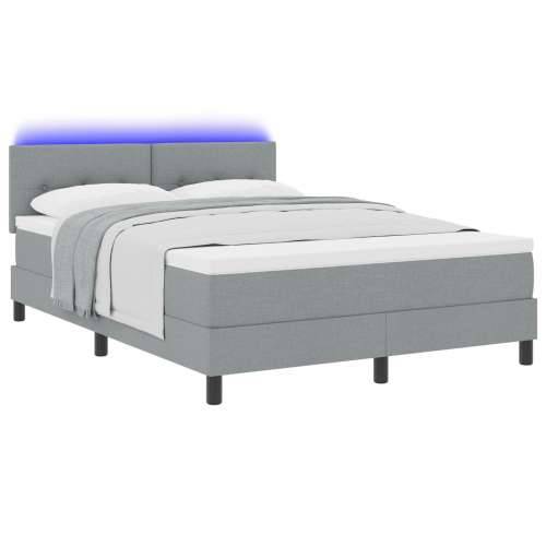 Box Spring Krevet s Madracem & LED Svjetlom Svjetlosiva 160x200 cm Tkanina Cijena