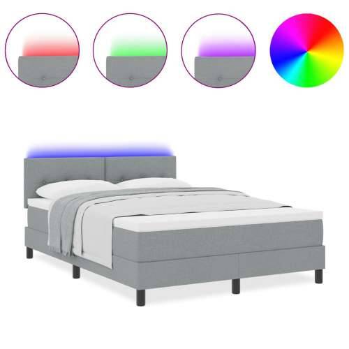 Box Spring Krevet s Madracem & LED Svjetlom Svjetlosiva 160x200 cm Tkanina Cijena