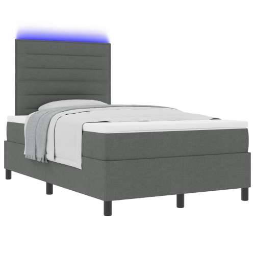 Krevet s kutijom s madracem i LED tamnosiva 120x190 cm Tkanina Cijena