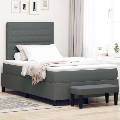 Box Spring Krevet s Madracem i Klupu Tamnosiva 120x190 cm Tkanina Cijena