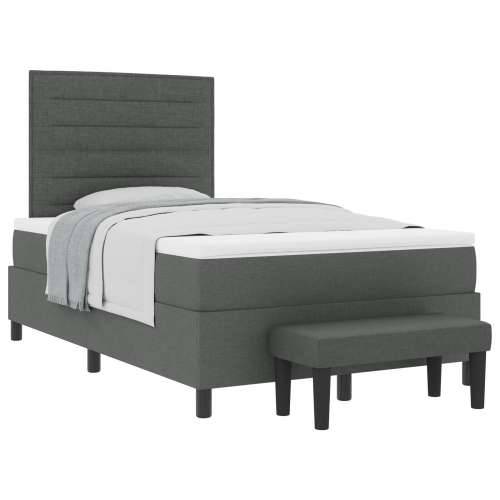 Box Spring Krevet s Madracem i Klupu Tamnosiva 120x190 cm Tkanina Cijena
