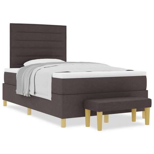 Box Spring krevet s madracem i klupom tamnosmeđi 120x190 cm tkanina Cijena