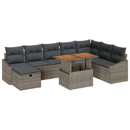 Vrtna garnitura - 9-dijelni set vrtnih sofa s jastučićima sivi poli ratan Cijena