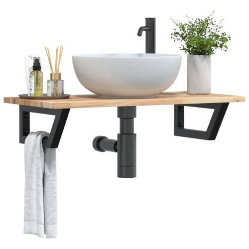Zidna polica za Lavabo - Umivaonik od čelika i masivnog bagremovog drva - Smeđa i crna 80 x 40 x 2 cm 1 Trapez Cijena