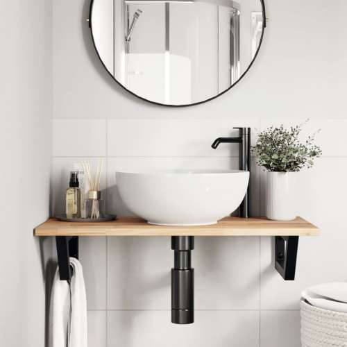 Zidna polica za Lavabo - Umivaonik od čelika i masivnog bagremovog drva - Smeđa i crna 80 x 40 x 2 cm 1 Trapez Cijena