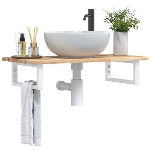 Zidna polica za Lavabo - Umivaonik od čelika i masivnog bagremovog drva - Smeđa i bijela 80 x 40 x 2 cm 1 Pravokutno Cijena