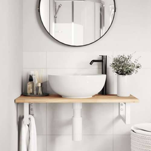 Zidna polica za Lavabo - Umivaonik od čelika i masivnog bagremovog drva - Smeđa i bijela 80 x 40 x 2 cm 1 Pravokutno Cijena