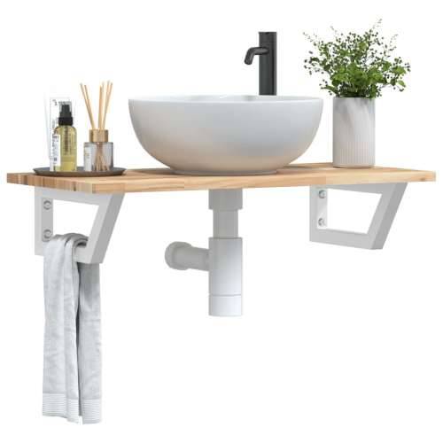 Zidna polica za Lavabo - Umivaonik od čelika i masivnog bagremovog drva - Smeđa i bijela 80 x 40 x 2 cm 1 Trapez Cijena