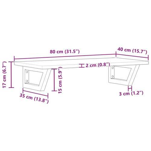 Zidna polica za Lavabo - Umivaonik od čelika i masivnog bagremovog drva - Smeđa i bijela 80 x 40 x 2 cm 1 Trapez Cijena