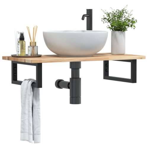 Zidna polica za Lavabo - Umivaonik od čelika i masivnog bagremovog drva - Smeđa i crna 80 x 40 x 2 cm 1 Pravokutno Cijena