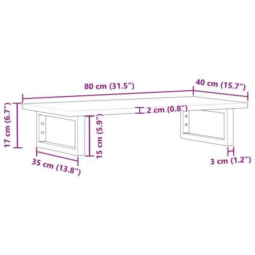 Zidna polica za Lavabo - Umivaonik od čelika i masivnog bagremovog drva - Smeđa i crna 80 x 40 x 2 cm 1 Pravokutno Cijena