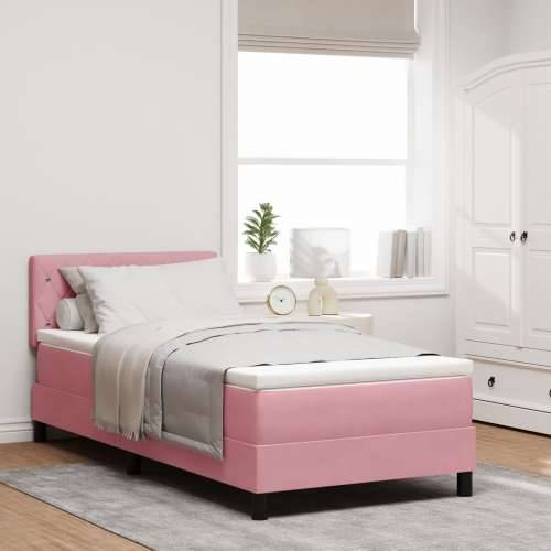 Box Spring Krevet s Matracem Roza 90x200 cm Baršun Cijena