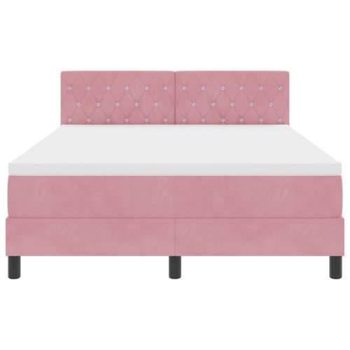 Box Spring Krevet s Madracem Ružičasta 160x200 cm Baršun Cijena
