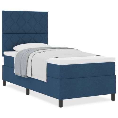 Box Spring Krevet s Madracem Plave Boje Jednostruki Tkanina Cijena