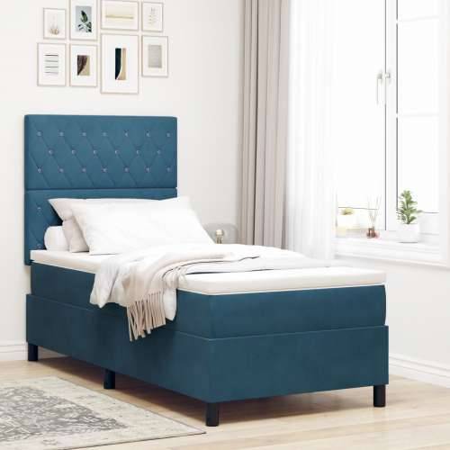 Box Spring krevet s madracem tamnoplave boje, pojedinačni, baršun Cijena