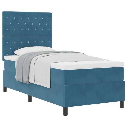Box Spring krevet s madracem tamnoplave boje, pojedinačni, baršun Cijena