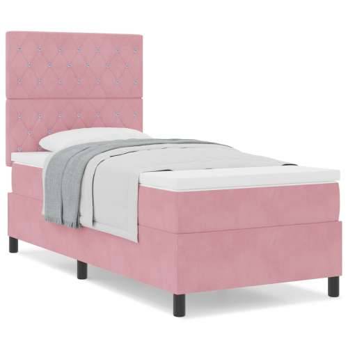 Box Spring Krevet s Madracem Ružičasti Jednokrevetni Baršun Cijena