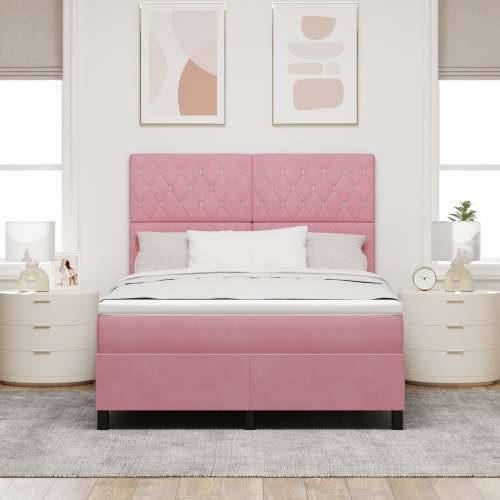 Box Spring Krevet s Madracem Ružičasta 160x200 cm Baršun Cijena