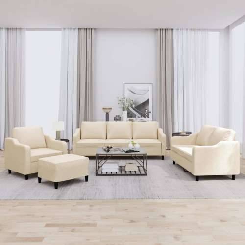 4-dijelni set sofa s jastucima krem od tkanine - Krema s jastučićima i tabureom Cijena
