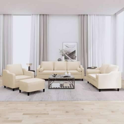 4-dijelni set sofa s jastucima krem od tkanine - Krema s jastucima i tabureom Cijena