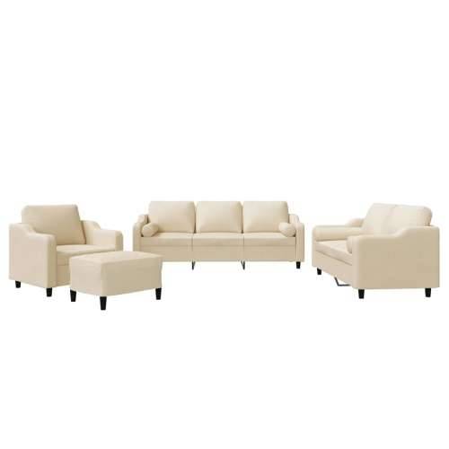 4-dijelni set sofa s jastucima krem od tkanine - Krema s jastucima i tabureom Cijena
