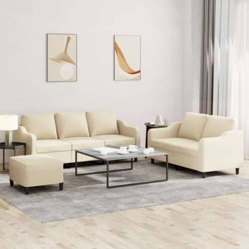 3-dijelni set sofa s jastucima krem od tkanine - Krema s jastučićima i tabureom Cijena
