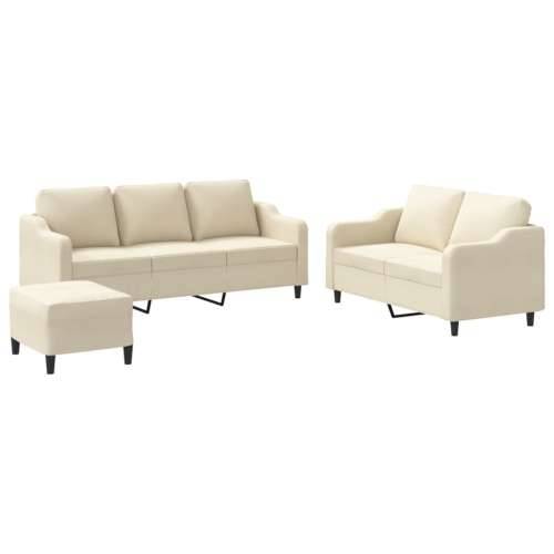 3-dijelni set sofa s jastucima krem od tkanine - Krema s jastučićima i tabureom Cijena