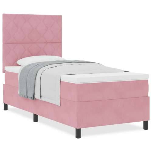Box Spring Krevet s Madracem Ružičasta Jedan Velur Cijena