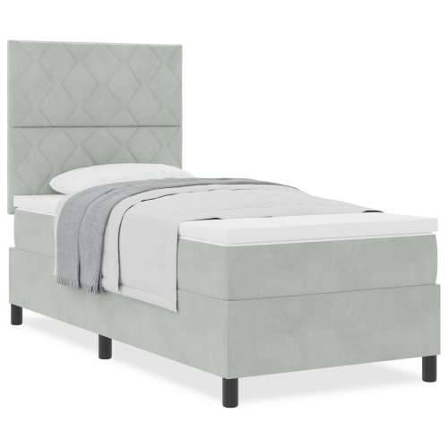 Box Spring Krevet s Madracem Svjetlosiva 90x200 cm Baršun Cijena