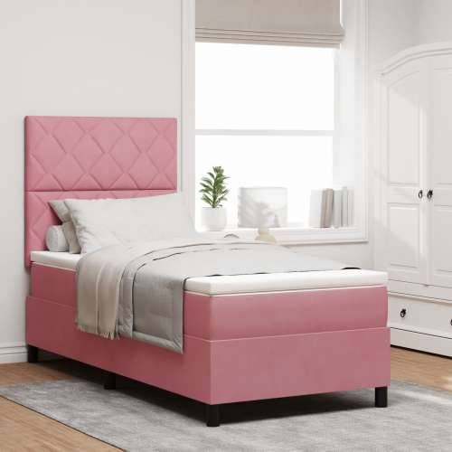 Box Spring Krevet s Madracem Ružičasta 90x200 cm Baršun Cijena