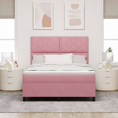 Box Spring Krevet s Madracem Ružičasta 160x200 cm Baršun Cijena