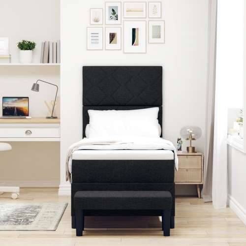 Box Spring krevet s madracem i klupicom crni 80x200 cm tkanina Cijena