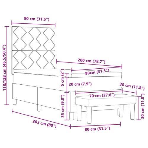 Box Spring krevet s madracem i klupicom crni 80x200 cm tkanina Cijena