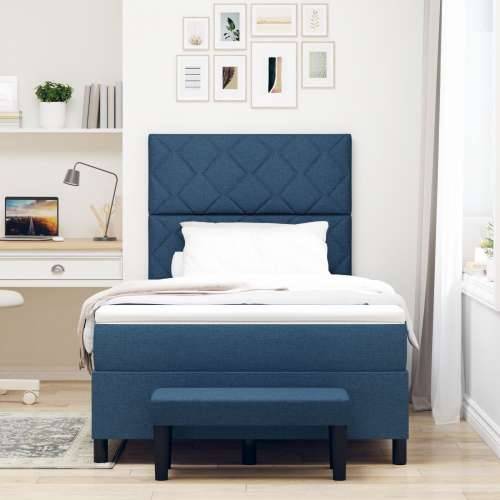 Box Spring Krevet s Madracem i Klupom Plavi 120x200 cm Tkanina Cijena