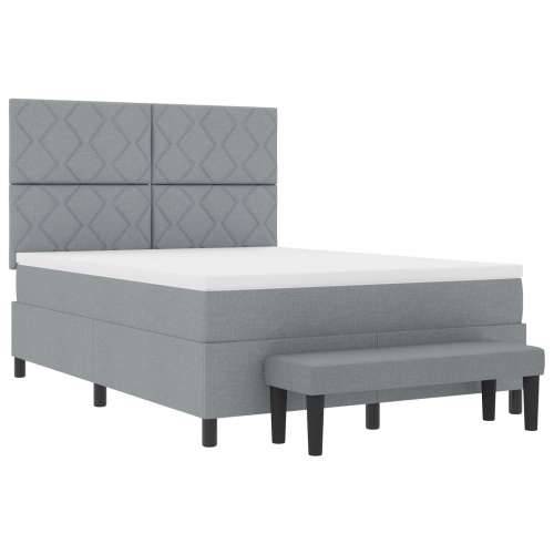Krevet s Box Springom s madracem i klupicom svjetlosive boje 160x200 cm Tkanina Cijena
