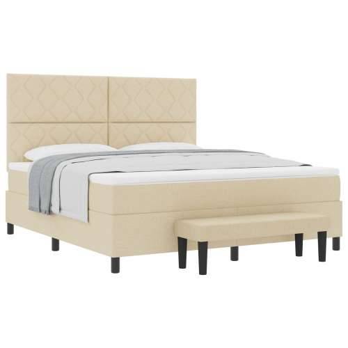 Box Spring Krevet s Madracem & Klupom Krem 180x200 cm Tkanina Cijena