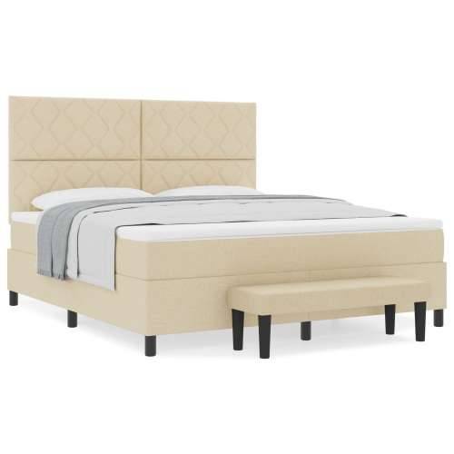 Box Spring Krevet s Madracem & Klupom Krem 180x200 cm Tkanina Cijena