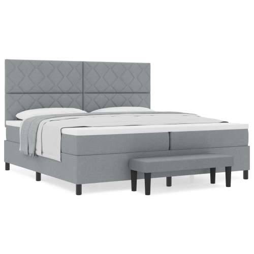 Box Spring krevet s madracem i klupom svjetlosiva 200x200 cm tkanina Cijena