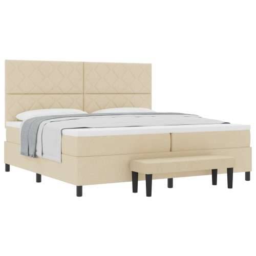 Krevet s Okvirom s Madracem & Klupicom Krema 200x200 cm Tkanina Cijena