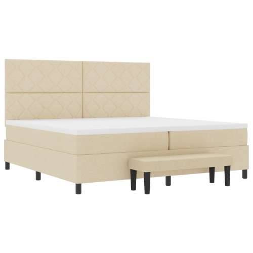 Krevet s Okvirom s Madracem & Klupicom Krema 200x200 cm Tkanina Cijena