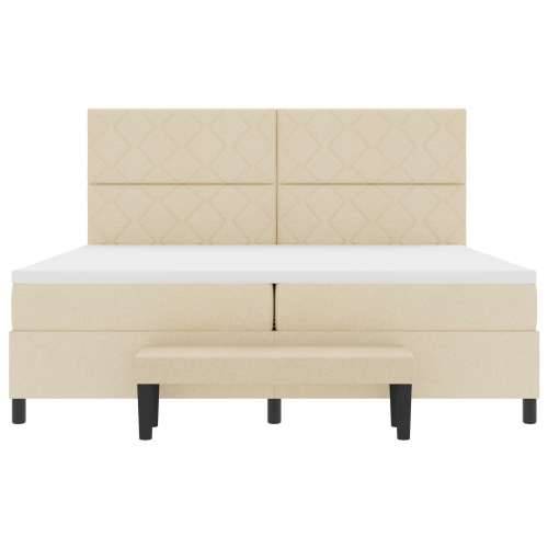 Krevet s Okvirom s Madracem & Klupicom Krema 200x200 cm Tkanina Cijena