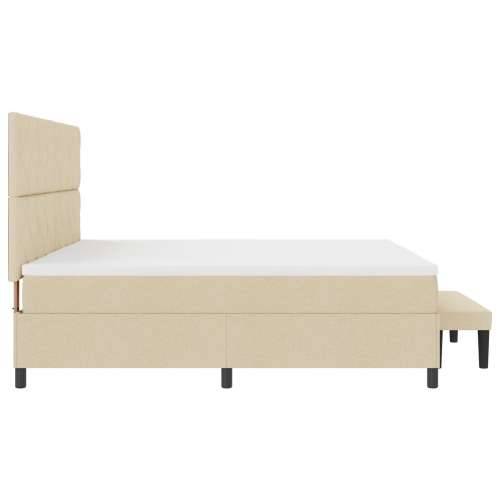Krevet s Okvirom s Madracem & Klupicom Krema 200x200 cm Tkanina Cijena