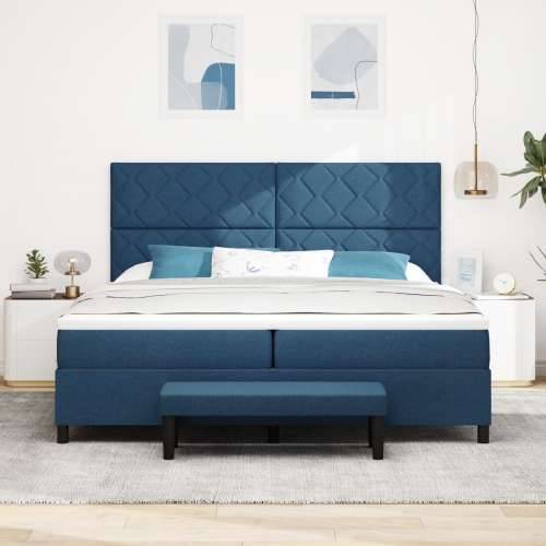 Krevet s box springom, madracem i klupom u plavoj boji 200x200 cm od tkanine Cijena