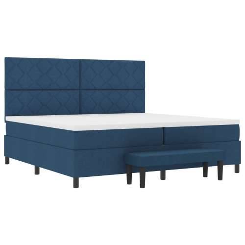 Krevet s box springom, madracem i klupom u plavoj boji 200x200 cm od tkanine Cijena