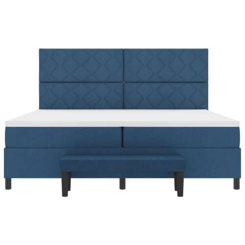 Krevet s box springom, madracem i klupom u plavoj boji 200x200 cm od tkanine Cijena