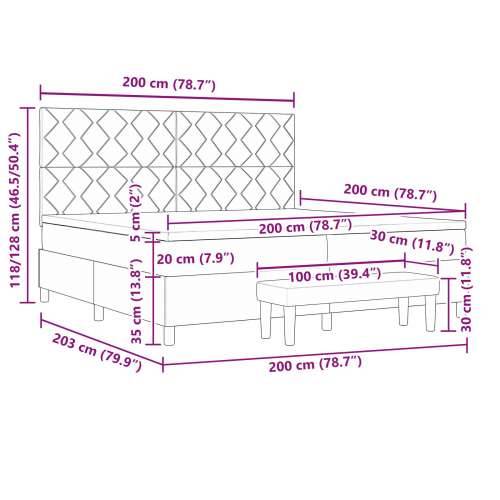 Krevet s box springom, madracem i klupom u plavoj boji 200x200 cm od tkanine Cijena