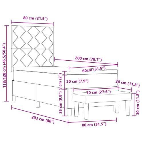Box Spring Krevet s Madracem i Klupom Crni 80x200 cm Tkanina Cijena