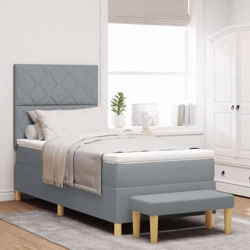 Box Spring Krevet s Madracem & Klupom Svijetlosiva 90x190 cm Tkanina Cijena