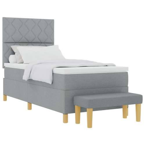 Box Spring Krevet s Madracem & Klupom Svijetlosiva 90x190 cm Tkanina Cijena