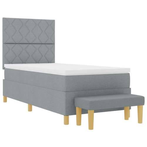 Box Spring Krevet s Madracem & Klupom Svijetlosiva 90x190 cm Tkanina Cijena